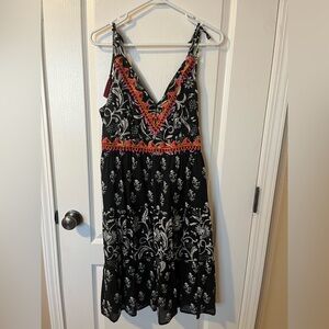 Tribal Black and White Maxi Dress with Pink Embroidery